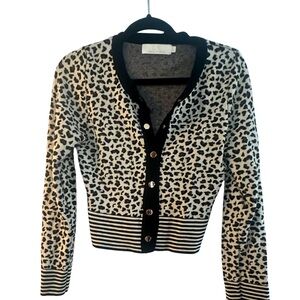 Leopard Print Black & Cream Button-Up Cardigan